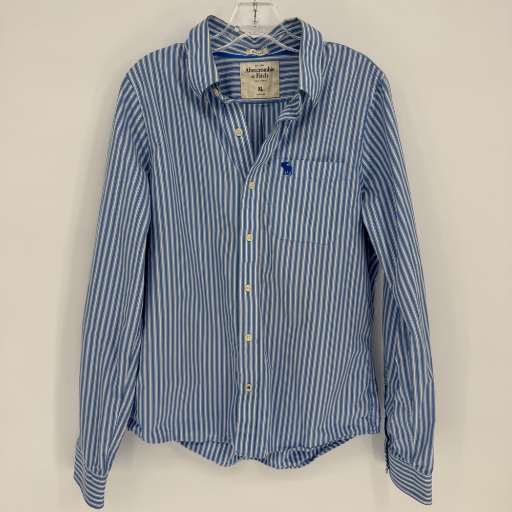 Abercrombie & Fitch Kids Blue muscle White Stripe Button Down‎ Shirt Size XL